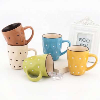 7oz embossed two tone ceramic polka pot coffee mug