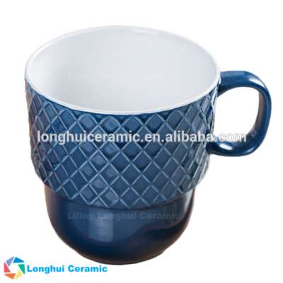 21oz honeycomb embossed ice cream jumbo ceramic stacking mugs