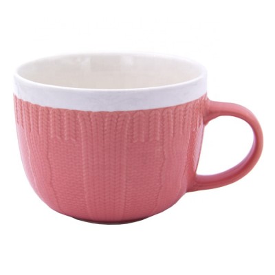 19oz assorted color bowl shape cable knitted ceramic sweater mug coffee tea cup