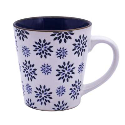 14ounce fine  hollow out blue-and-white geometric patterns silkscreen painted gold-like rim ceramic coffee cups