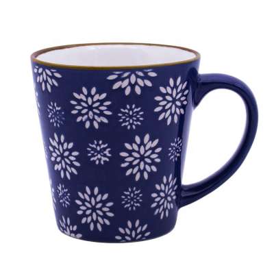 14oz vintage traditional embossed blue-and-white Chinese window latticework design handcrafted home decor ceramic coffee mugs